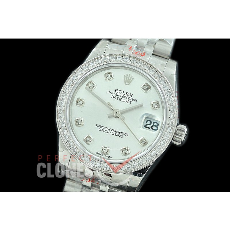 R31DJS-111D GMF 904 Steel Datejust Midsize 278384 SS/SS Diam/Jubileet Silver Diamonds Asian Clone 2824