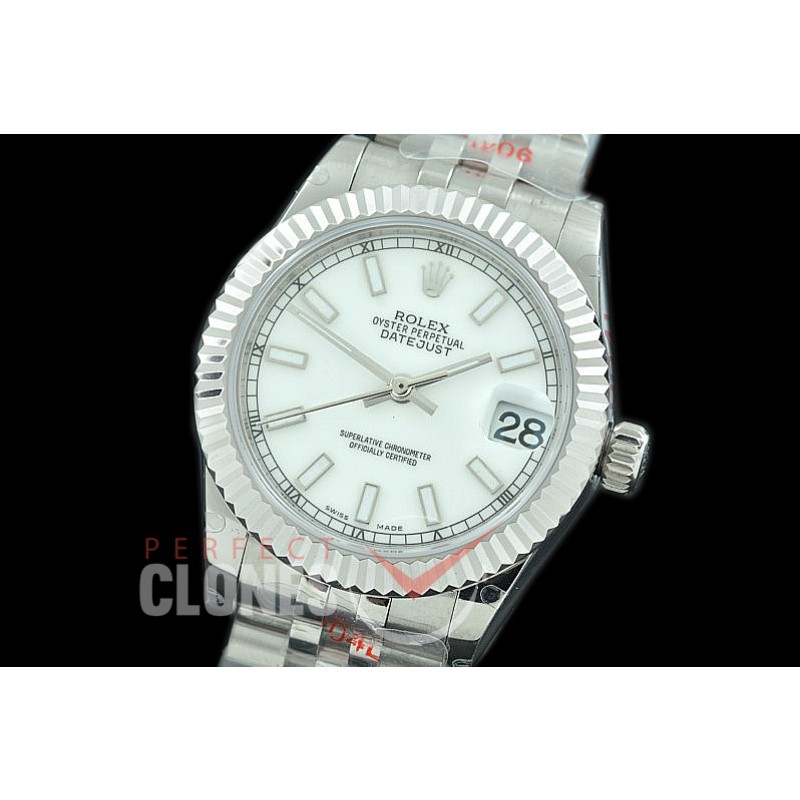 R31DJS-101 GMF 904 Steel Datejust Midsize 278274 SS/SS Fluted/Jubilee White Sticks Asian Clone 2824