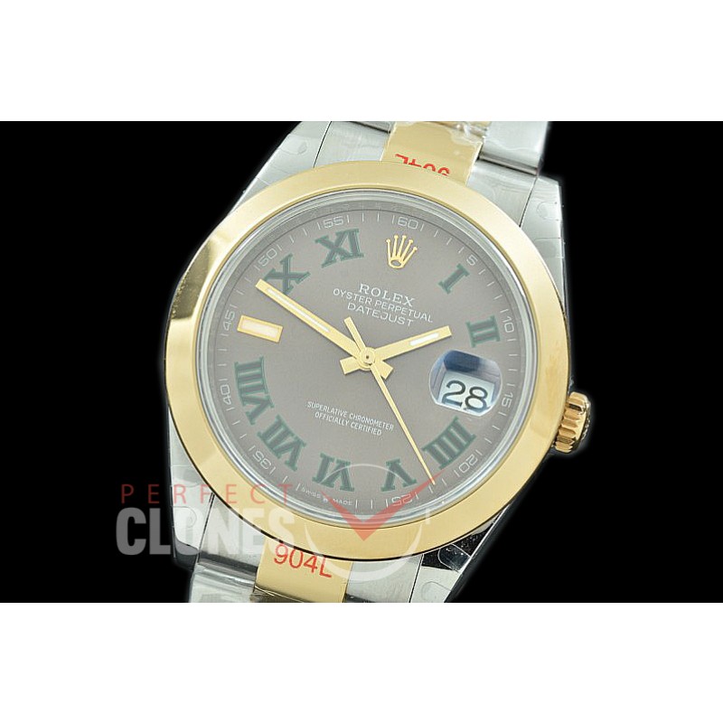 0 0 R41DJT-380 GMF 904L Steel 126333 Smooth/Oyster SS/YG Grey-Green Roman Asian 2824 
