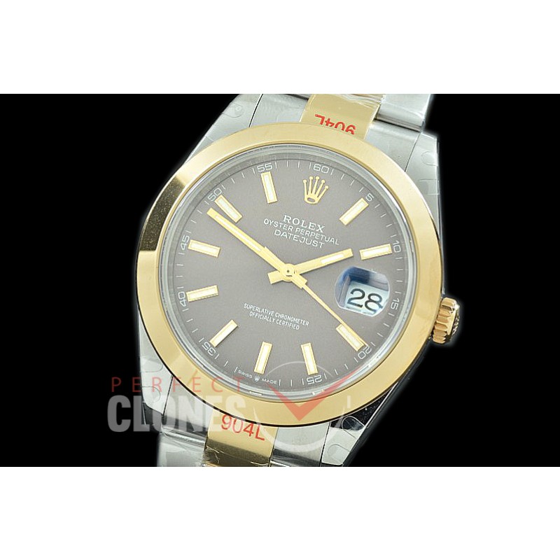 0 0 R41DJT-353 GMF 904L Steel 126333 Smooth/Oyster SS/YG Dark Rhodium Sticks Asian 2824 