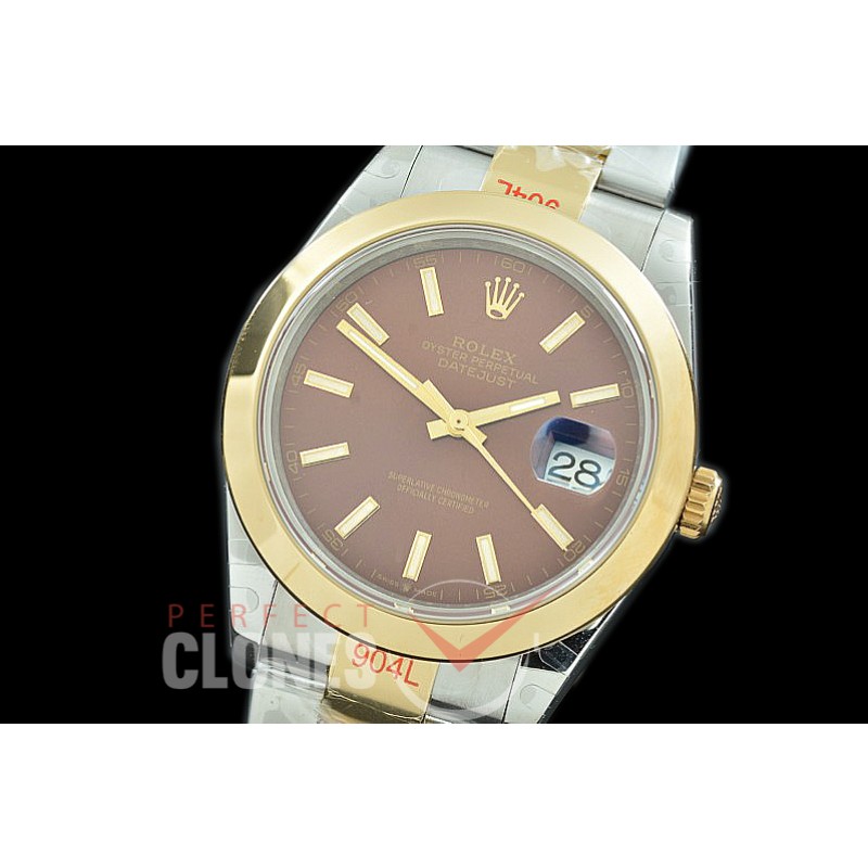 0 0 R41DJT-356 GMF 904L Steel 126333 Smooth/Oyster SS/YG Brown Sticks Asian 2824 