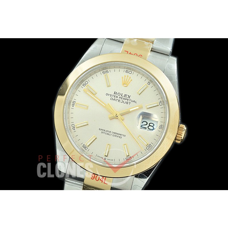 0 0 R41DJT-350 GMF 904L Steel 126333 Smooth/Oyster SS/YG Silver Sticks Asian 2824 