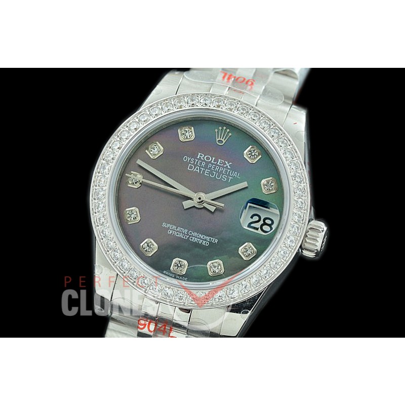R31DJS-118D GMF 904 Steel Datejust Midsize 278384 SS/SS Diam/Jubileet MOP Black Diamonds Asian Clone 2824