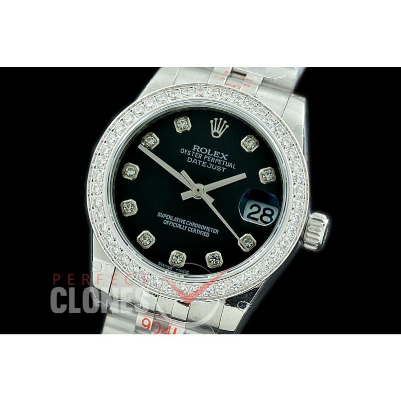 R31DJS-112D GMF 904 Steel Datejust Midsize 278384 SS/SS Diam/Jubileet Black Diamonds Asian Clone 2824