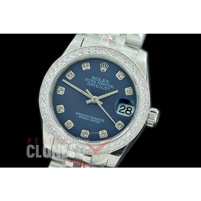 R31DJS-114D GMF 904 Steel Datejust Midsize 278384 SS/SS Diam/Jubileet Blue Diamonds Asian Clone 2824