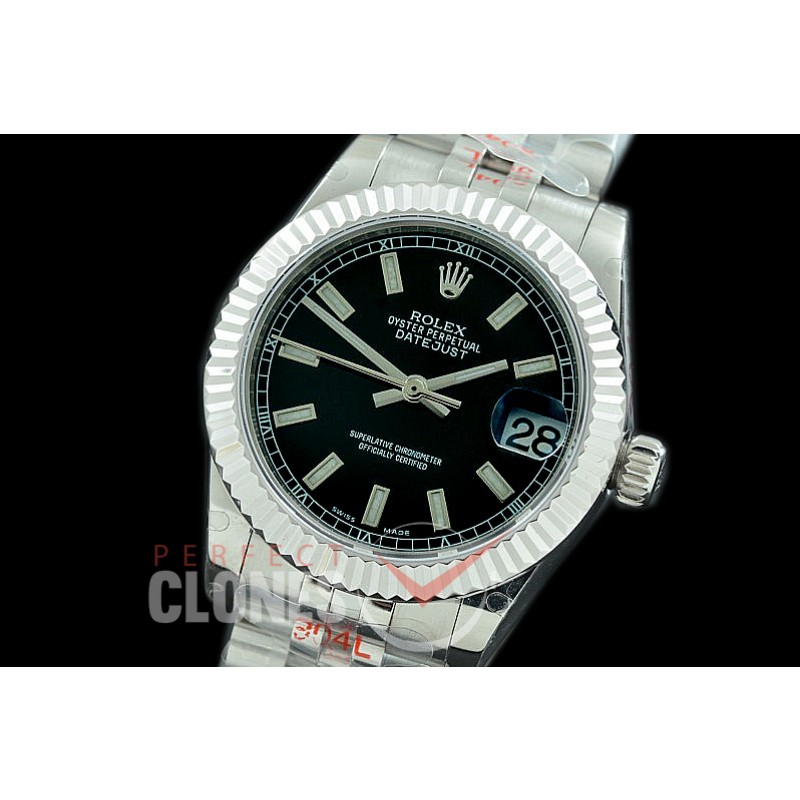 R31DJS-102 GMF 904 Steel Datejust Midsize 278274 SS/SS Fluted/Jubilee Black Sticks Asian Clone 2824