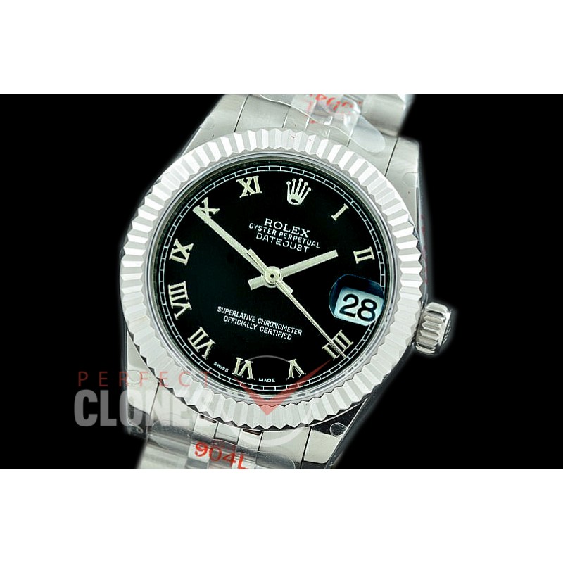 R31DJS-122 GMF 904 Steel Datejust Midsize 278274 SS/SS Fluted/Jubilee Black Roman Asian Clone 2824