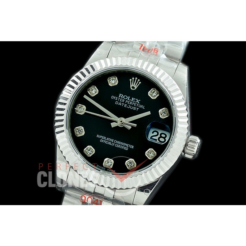R31DJS-112 GMF 904 Steel Datejust Midsize 278274 SS/SS Fluted/Jubilee Black Diamonds Asian Clone 2824