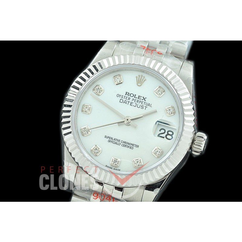 R31DJS-117 GMF 904 Steel Datejust Midsize 278274 SS/SS Fluted/Jubilee MOP White Diamonds Asian Clone 2824