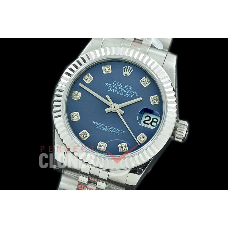 R31DJS-114 GMF 904 Steel Datejust Midsize 278274 SS/SS Fluted/Jubilee Blue Diamonds Asian Clone 2824