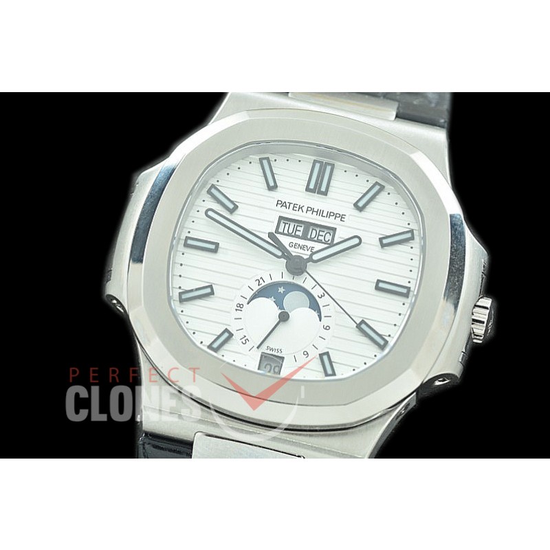 PP-5726-011L PF Nautilus 5726 Annual Calender SS/LE White Miyota 9100 Mod to Calibre 324