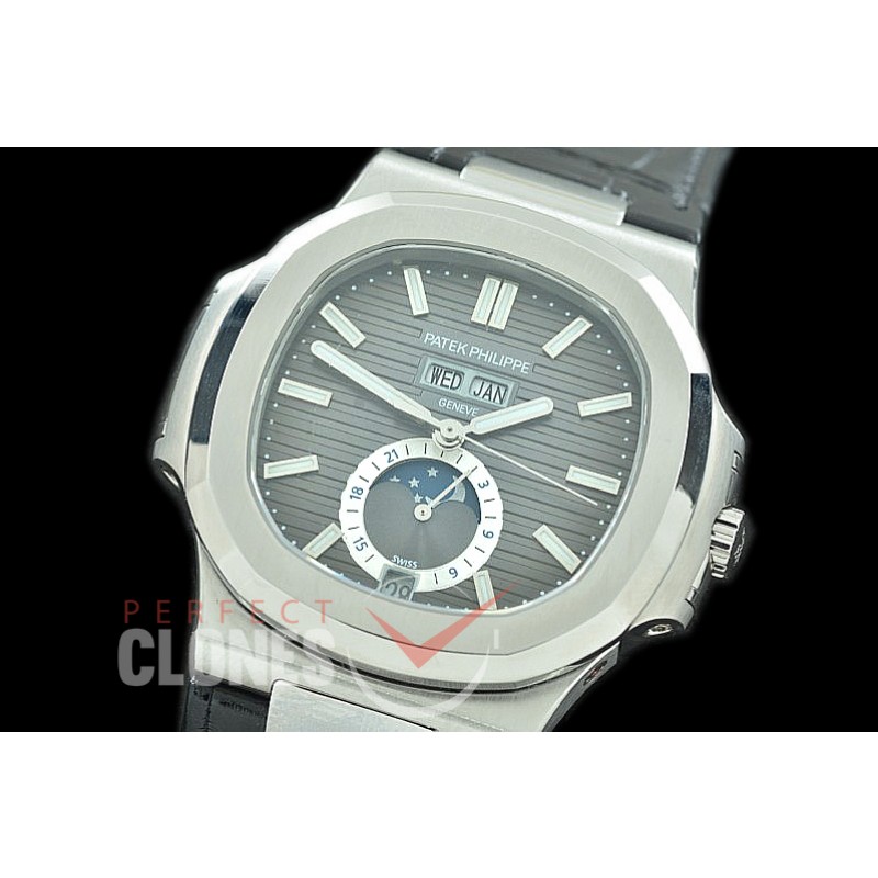 PP-5726-012L PF Nautilus 5726 Annual Calender SS/LE Grey Miyota 9100 Mod to Calibre 324