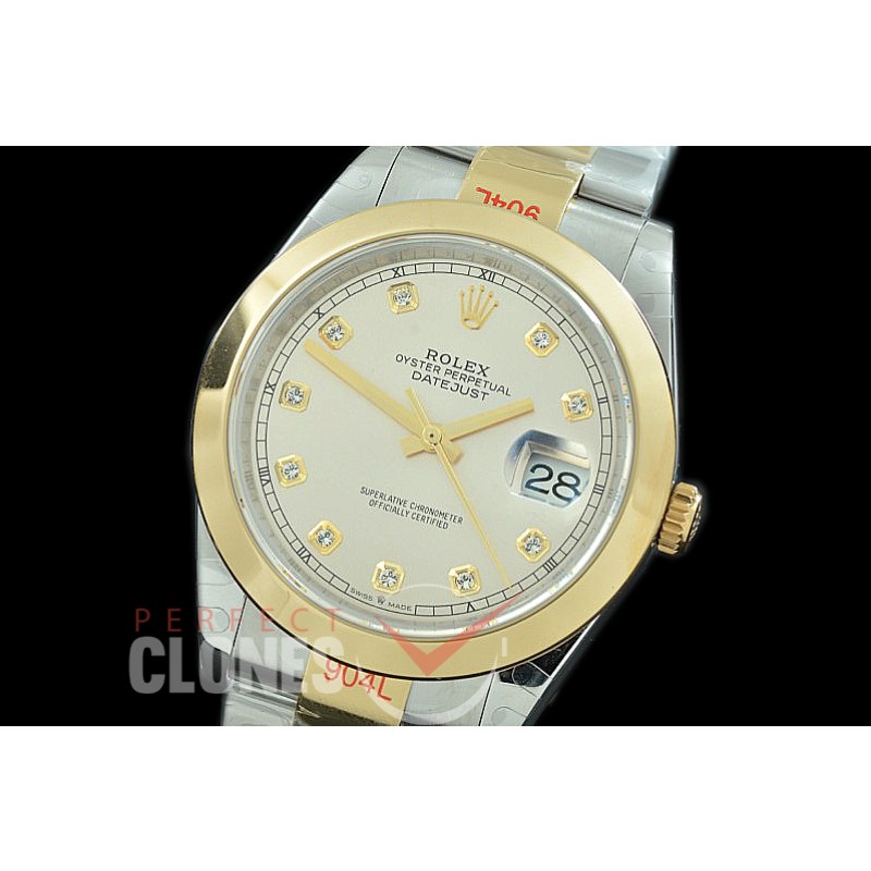 0 0 R41DJT-360 GMF 904L Steel 126333 Smooth/Oyster SS/YG Silver Diamonds Asian 2824 