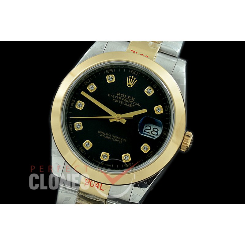 0 0 R41DJT-362 GMF 904L Steel 126333 Smooth/Oyster SS/YG Black Diamonds Asian 2824 