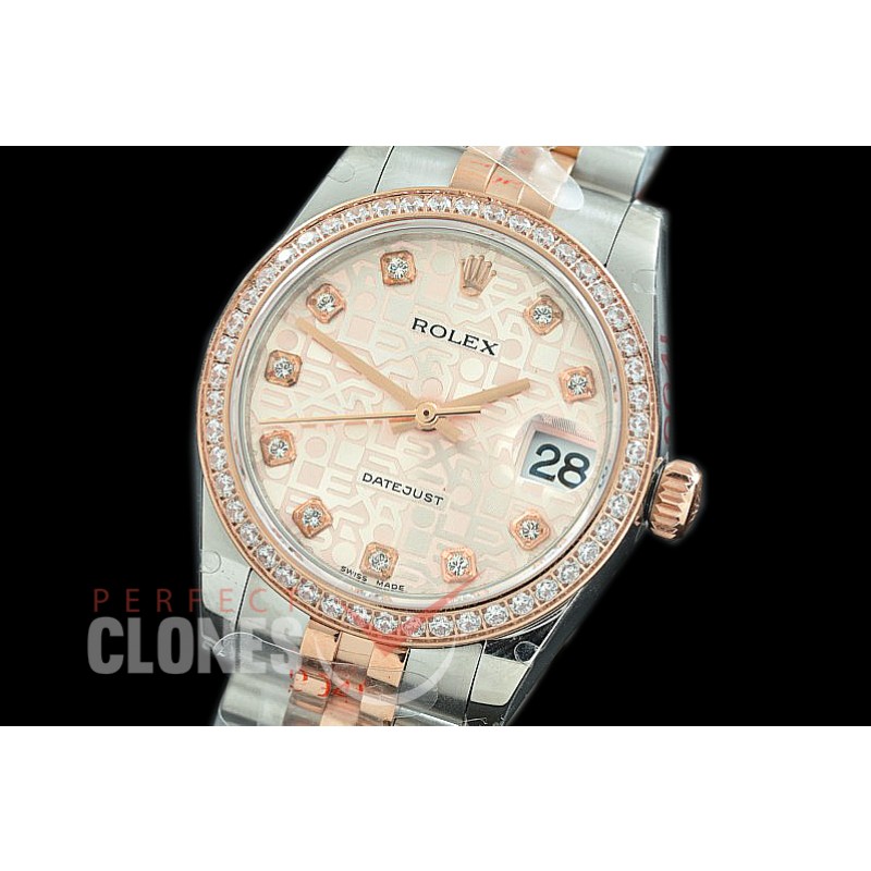 R31DJTR-135D GMF 904 Steel Datejust Midsize 278381 SS/RG Fluted/Jubilee Rose Jubilee Diamonds Asian Clone 2824