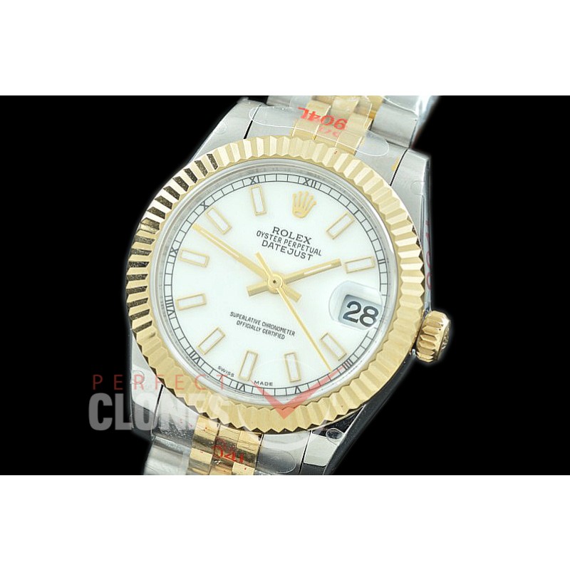 R31DJT-101 GMF 904 Steel Datejust Midsize 278273 SS/YG Fluted/Jubilee White Sticks Asian Clone 2824