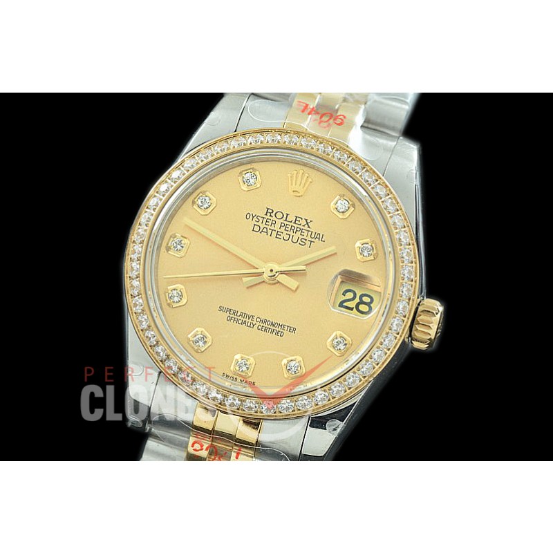R31DJT-115D GMF 904 Steel Datejust Midsize 278383 SS/YG Fluted/Jubilee Gold Diamonds Asian Clone 2824