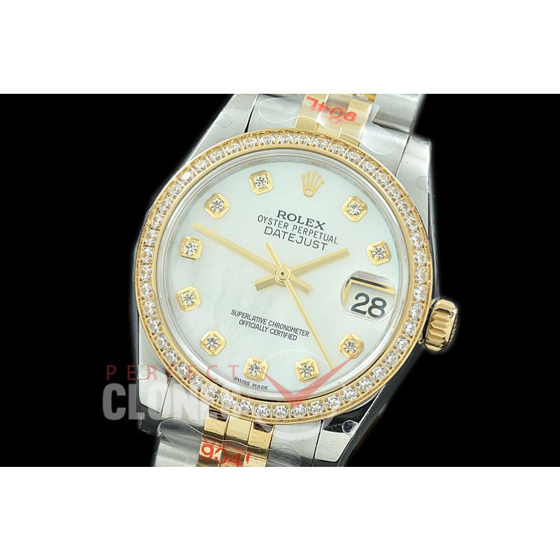 R31DJT-117D GMF 904 Steel Datejust Midsize 278383 SS/YG Fluted/Jubilee MOP White Diamonds Asian Clone 2824