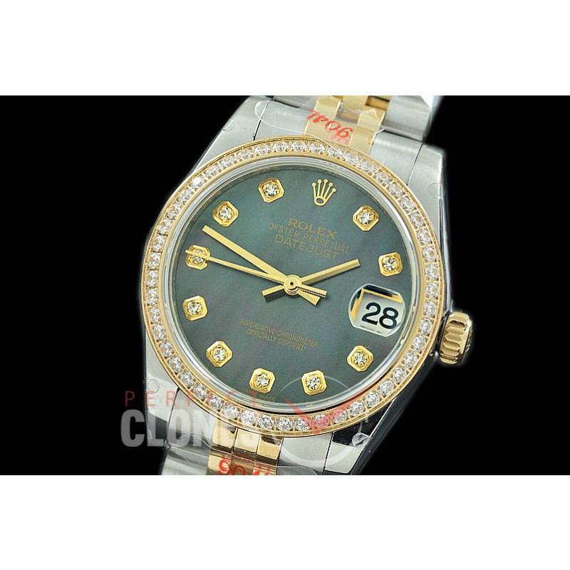 R31DJT-118D GMF 904 Steel Datejust Midsize 278383 SS/YG Fluted/Jubilee MOP Black Diamonds Asian Clone 2824