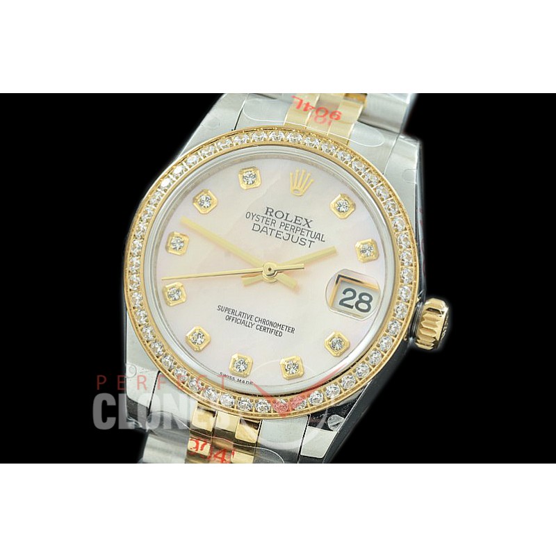 R31DJT-119D GMF 904 Steel Datejust Midsize 278383 SS/YG Fluted/Jubilee MOP Pink Diamonds Asian Clone 2824