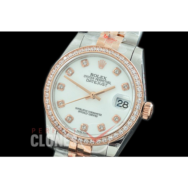 R31DJTR-111D GMF 904 Steel Datejust Midsize 278381 SS/RG Fluted/Jubilee White Diamonds Asian Clone 2824