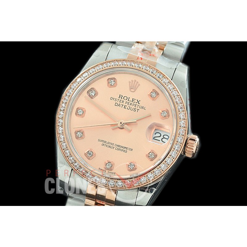 R31DJTR-115D GMF 904 Steel Datejust Midsize 278381 SS/RG Fluted/Jubilee Rose Diamonds Asian Clone 2824