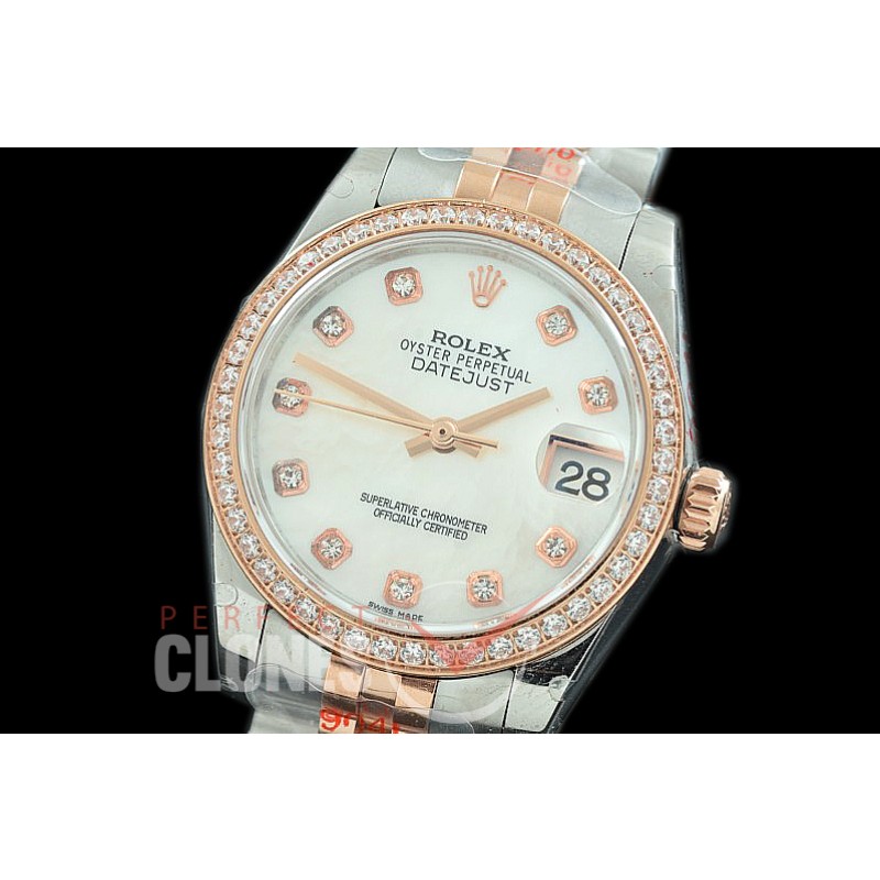 R31DJTR-117D GMF 904 Steel Datejust Midsize 278381 SS/RG Fluted/Jubilee MOP White Diamonds Asian Clone 2824