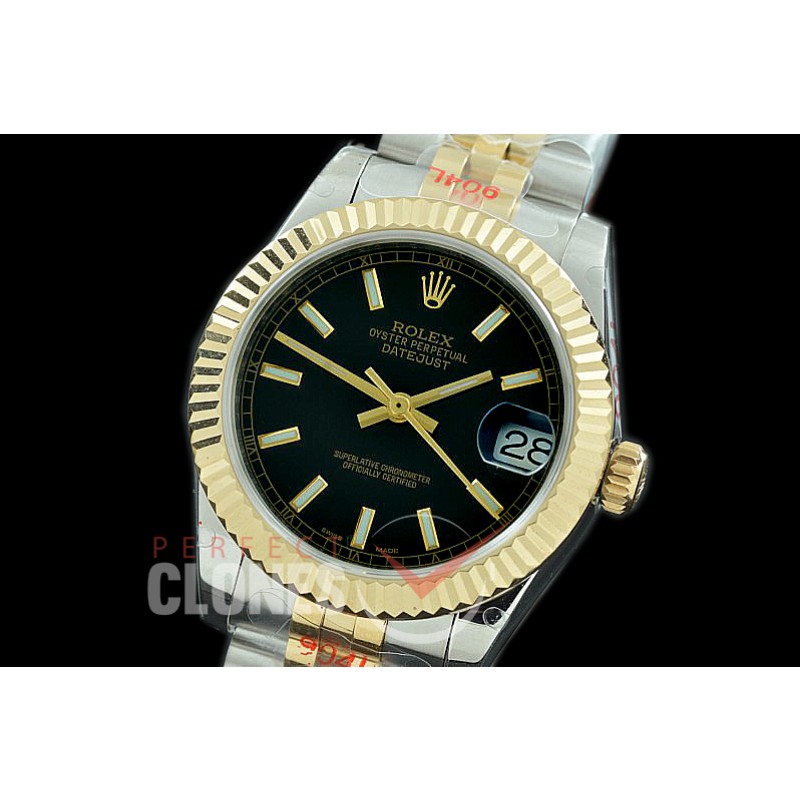 R31DJT-102 GMF 904 Steel Datejust Midsize 278273 SS/YG Fluted/Jubilee Black Sticks Asian Clone 2824