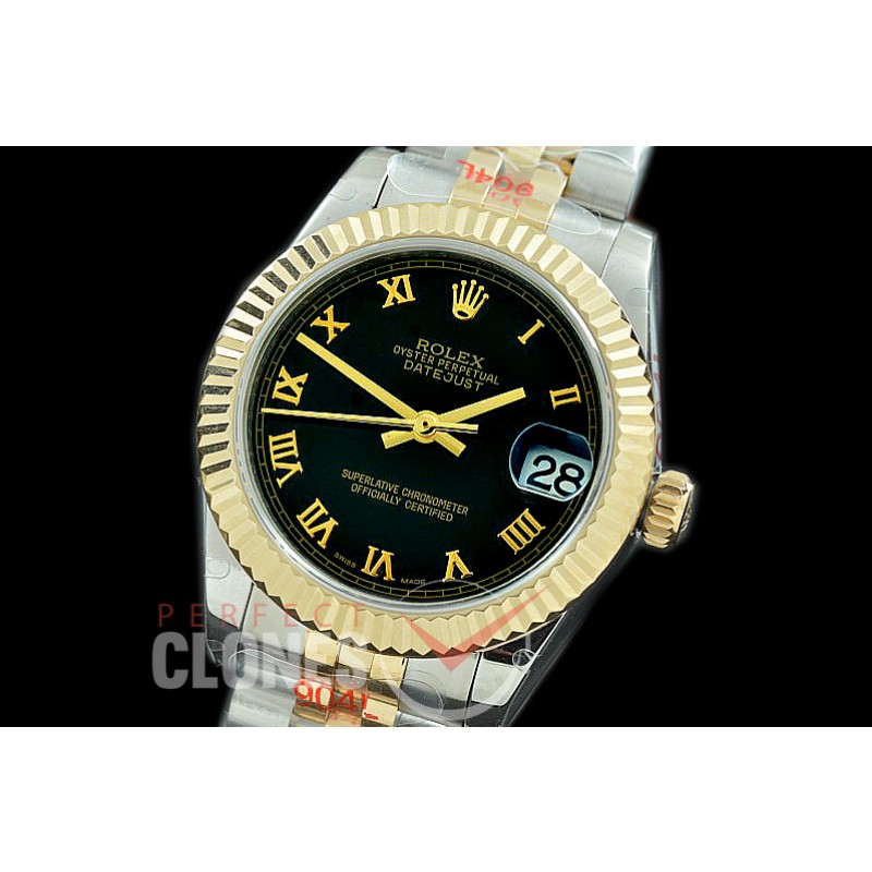 R31DJT-122 GMF 904 Steel Datejust Midsize 278273 SS/YG Fluted/Jubilee Black Roman Asian Clone 2824