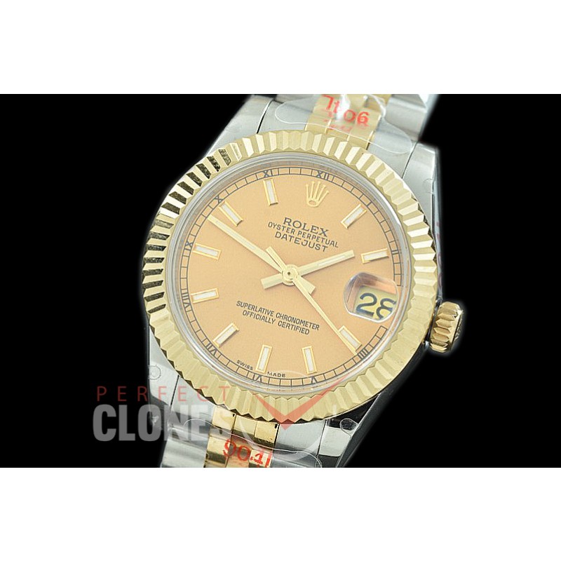 R31DJT-105 GMF 904 Steel Datejust Midsize 278273 SS/YG Fluted/Jubilee Gold Sticks Asian Clone 2824