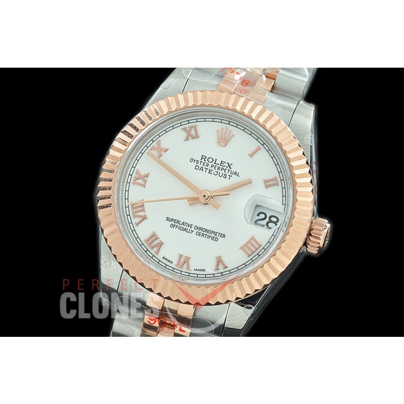 R31DJTR-121 GMF 904 Steel Datejust Midsize 278271 SS/RG Fluted/Jubilee White Roman Asian Clone 2824