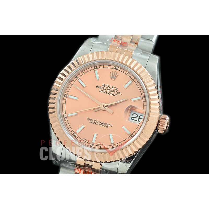 R31DJTR-105 GMF 904 Steel Datejust Midsize 278271 SS/RG Fluted/Jubilee Rose Sticks Asian Clone 2824