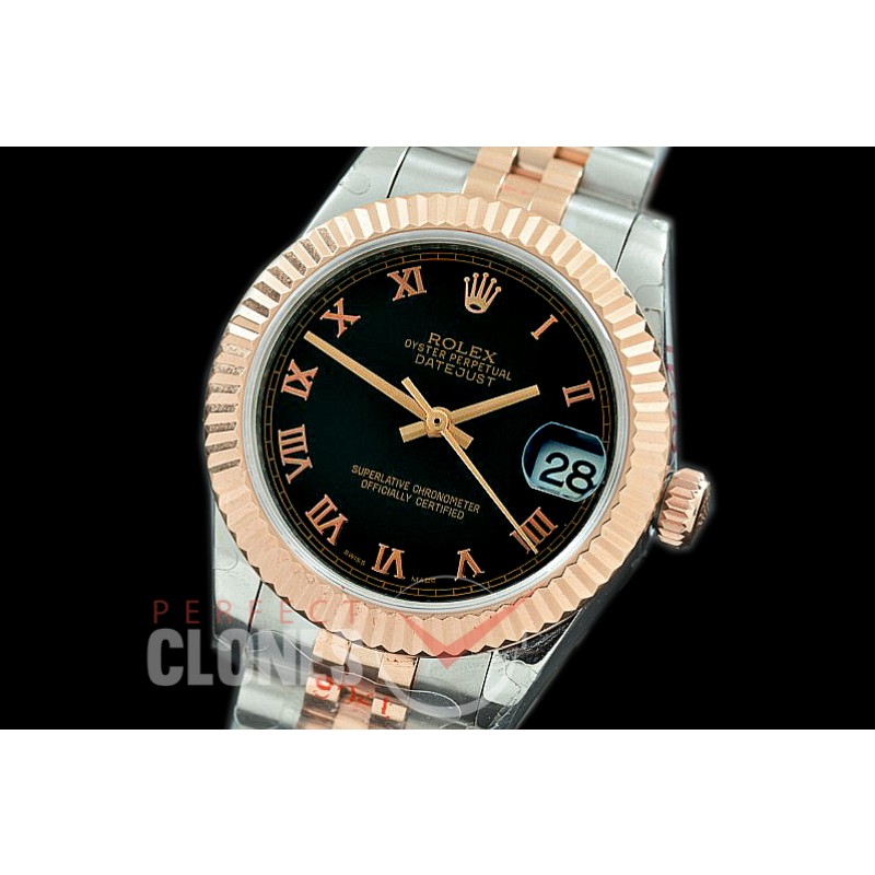 R31DJTR-122 GMF 904 Steel Datejust Midsize 278271 SS/RG Fluted/Jubilee Black Roman Asian Clone 2824