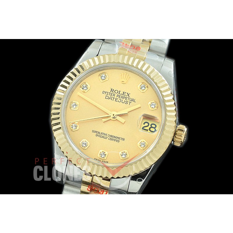R31DJT-115 GMF 904 Steel Datejust Midsize 278273 SS/YG Fluted/Jubilee Gold Diamonds Asian Clone 2824