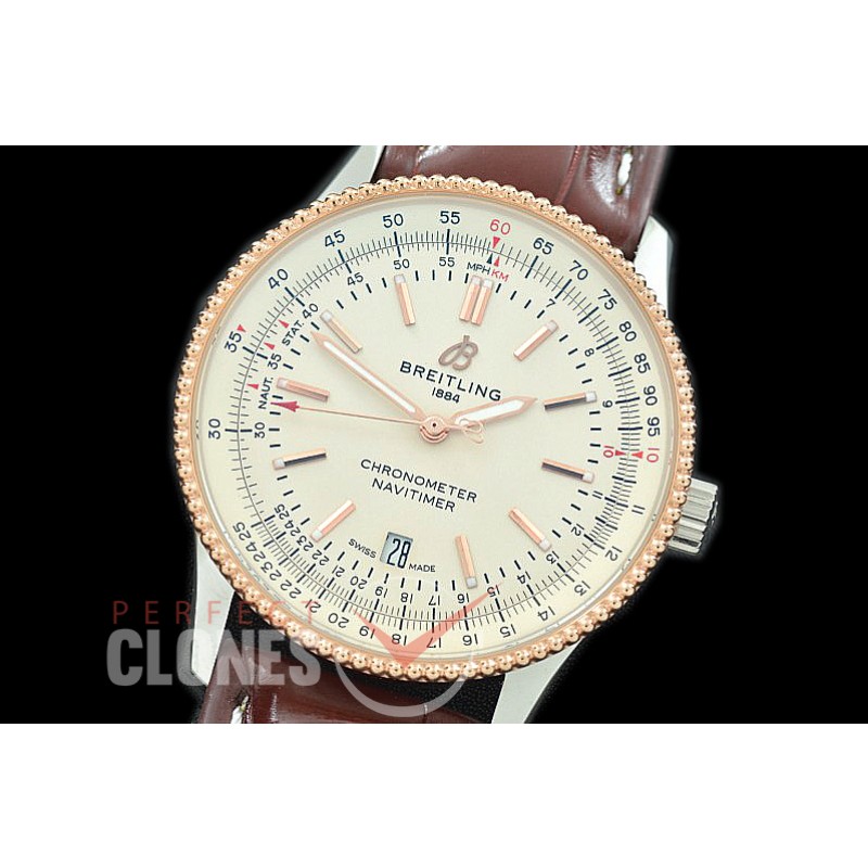 BLNV-41-106L TBF Navitimer 41mm Automatic SS/RG/LE White A-2824 