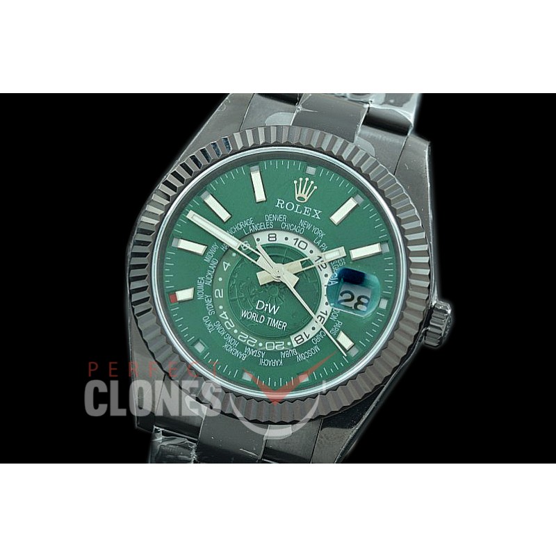 RSKD-DIW-102 DIW World Timer / SkyDweller PVD/PVD Green Sticks Asian ST3855 Mod to Cal 9001 