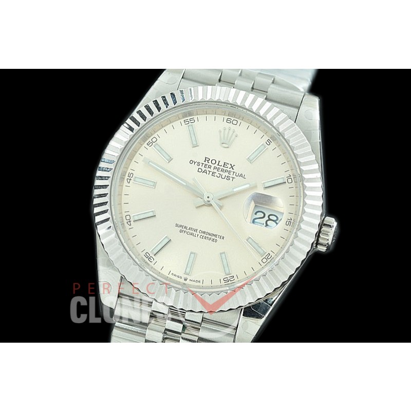 R41DJS-3235-100 BP 126334 Datejust 41mm SS/SS Fluted/Jubilee Silver Sticks VR 3235 