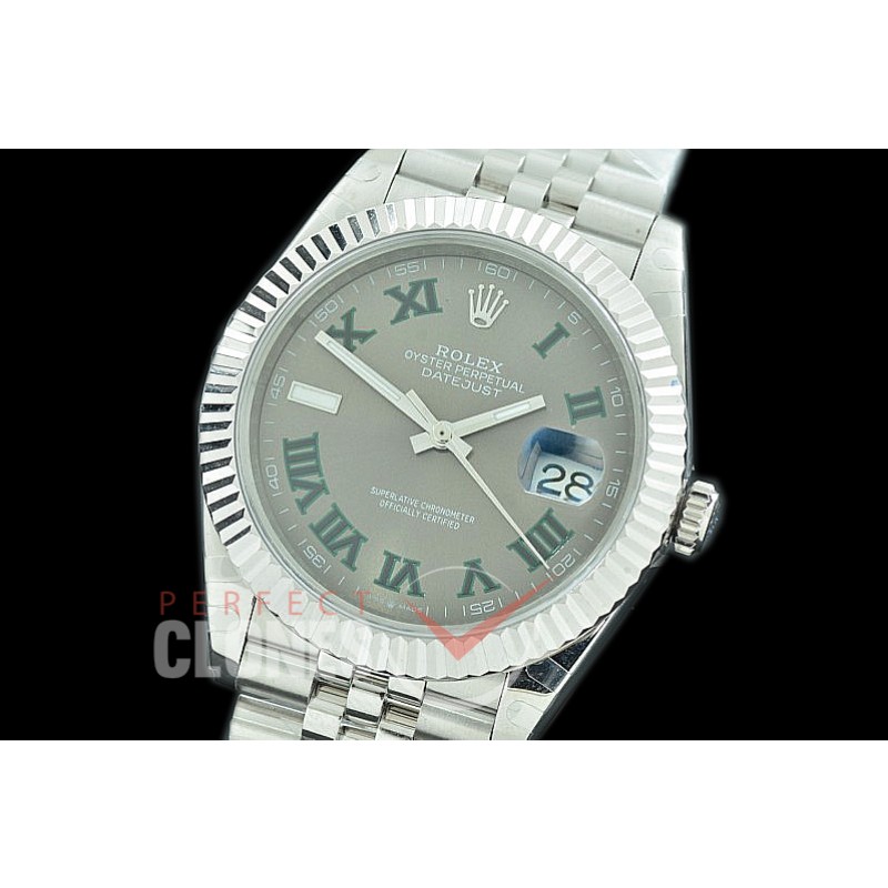 R41DJS-3235-128 BP 126334 Datejust 41mm SS/SS Fluted/Jubilee Dark Rhodium Green Roman VR 3235 