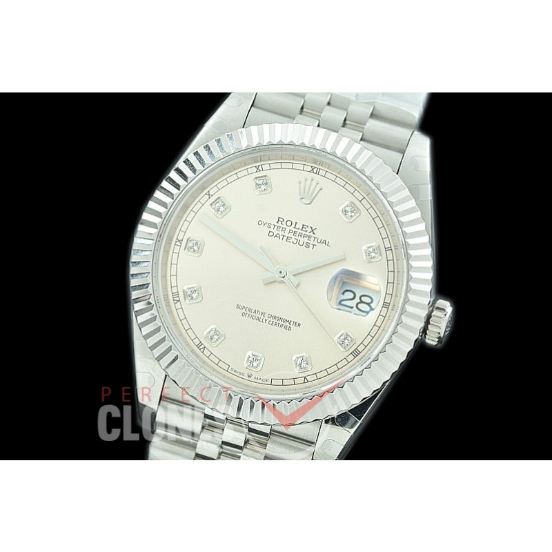 R41DJS-3235-110 BP 126334 Datejust 41mm SS/SS Fluted/Jubilee Silver Diamonds VR 3235 