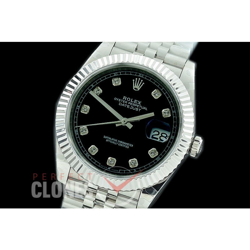 R41DJS-3235-112 BP 126334 Datejust 41mm SS/SS Fluted/Jubilee Black Diamonds VR 3235 