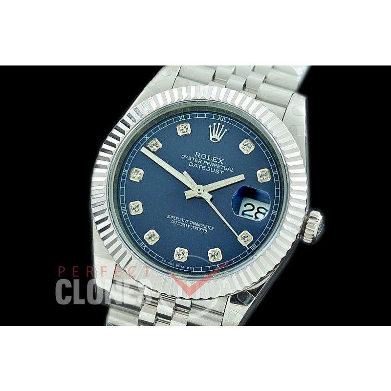 R41DJS-3235-114 BP 126334 Datejust 41mm SS/SS Fluted/Jubilee Blue Diamonds VR 3235 