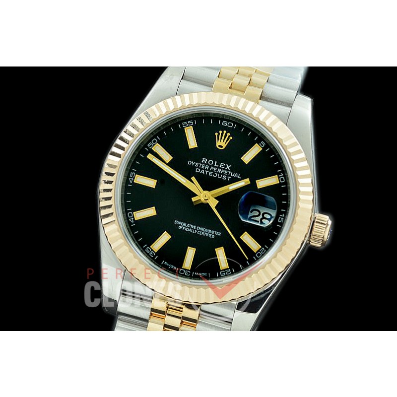 R41DJT-102J NF Datejust II 126333 904L Steel Fluted/Jubilee SS/YG Black Sticks SA 3235