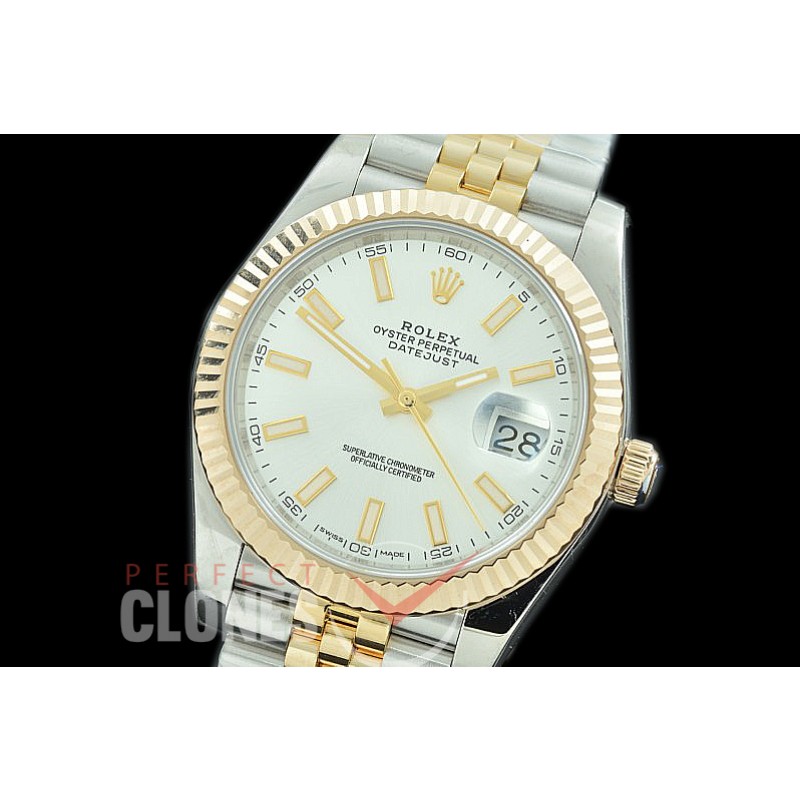 R41DJT-100J NF Datejust II 126333 904L Steel Fluted/Jubilee SS/YG Silver Sticks SA 3235