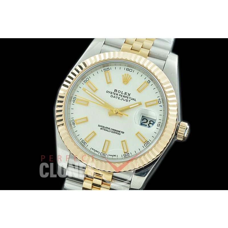R41DJT-101J NF Datejust II 126333 904L Steel Fluted/Jubilee SS/YG White Sticks SA 3235