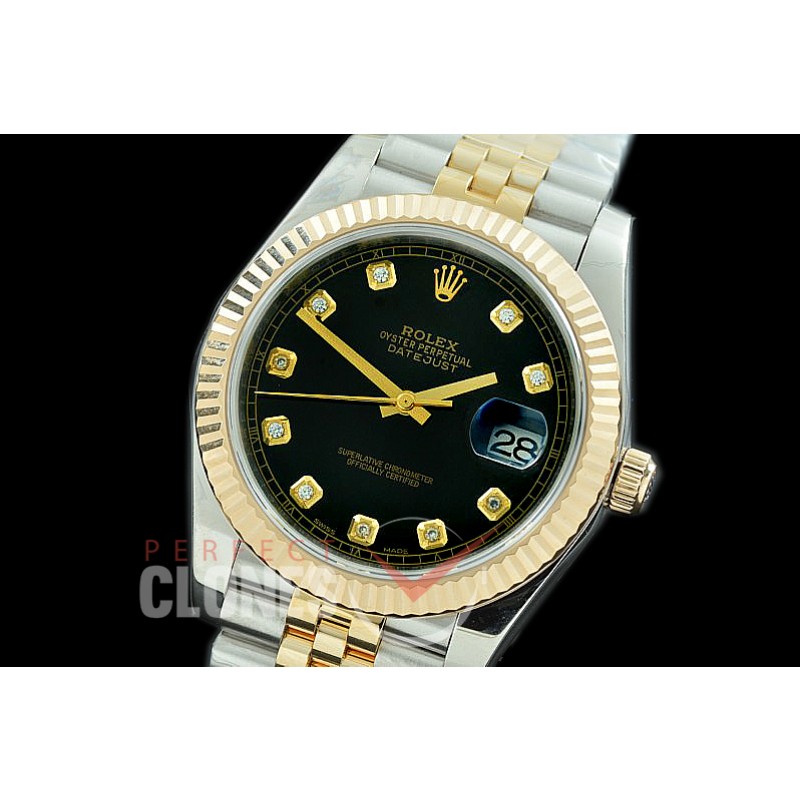 R41DJT-112J NF Datejust II 126333 904L Steel Fluted/Jubilee SS/YG Black Diamonds SA 32350768e