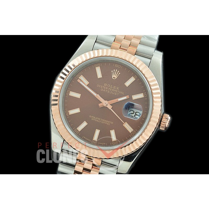 R41DJTR-106J NF Datejust II 126331 904L Steel Fluted/Jubilee SS/RG Brown Sticks SA 3235