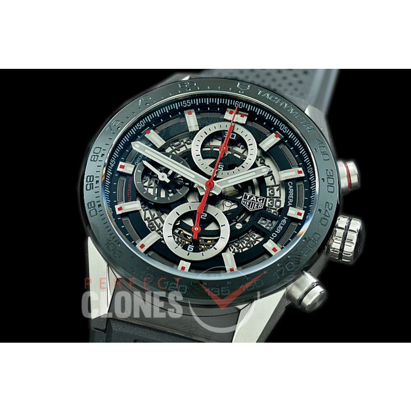 0 0 0 0 0 0 TGCH1-43-001R XF/VSF Carrera Heuer-01 43mm Chronograph SS/RU Black Skeleton A-7750 