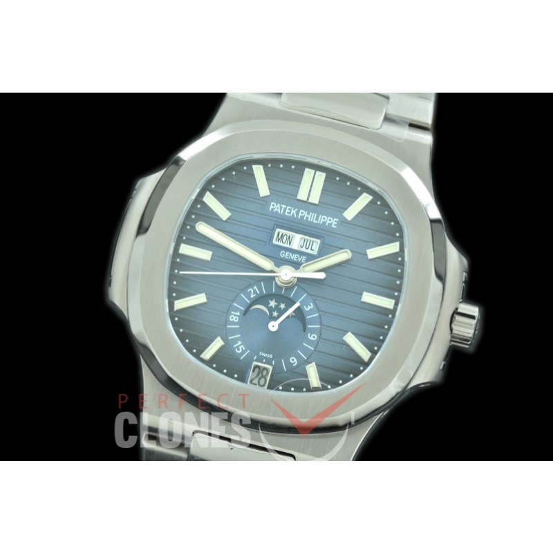 PP-5726-033 V9F Nautilus 5726 Annual Calender SS/SS Blue Miyota 9100 Mod to Calibre 324