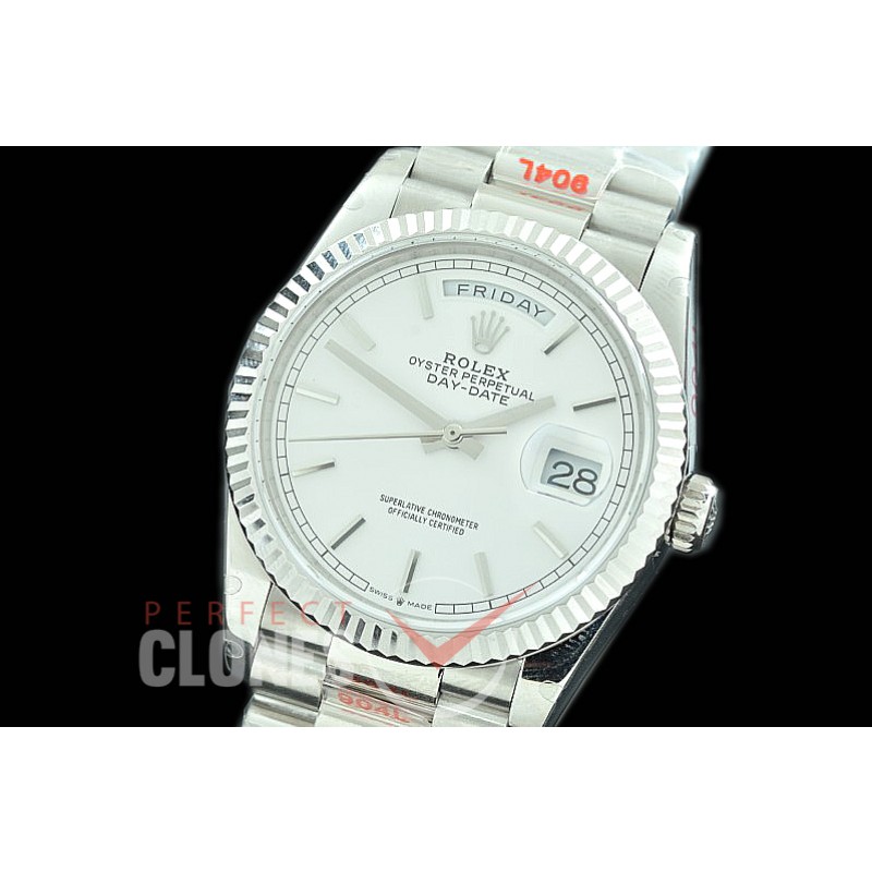 R36DDS-000 GMF 128239 2019 DayDate SS/SS Fluted/President White Sticks A-2836