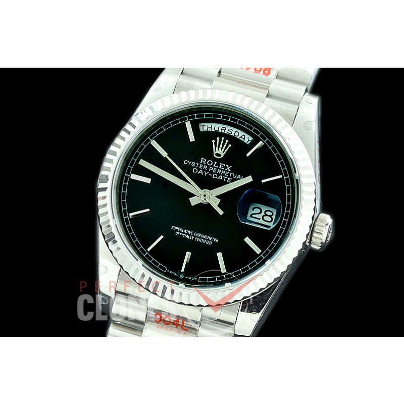 R36DDS-002 GMF 128239 2019 DayDate SS/SS Fluted/President Black Sticks A-2836